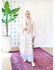 çizgili aynalı kimono bej 2