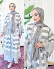 çizgili aynalı kimono gri