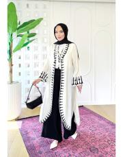 dali nakışlı kimono jakarlı kap krem