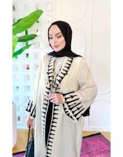 dali nakışlı kimono jakarlı kap krem 3