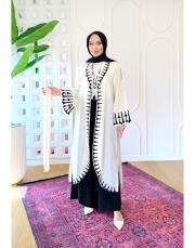 dali nakışlı kimono jakarlı kap krem 4
