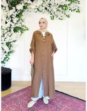 lucia ithal keten düz gömlek camel 2