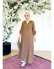 lucia ithal keten düz gömlek camel 3