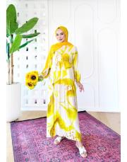 patre viskon pamuklu batik elbise sarı 2