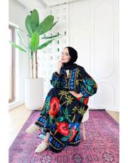 plumeria viskon pamuklu elbise siyah 2