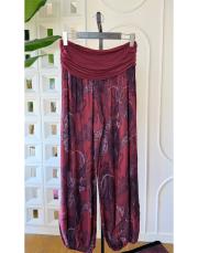 fina şal desen viskon şalvar pantolon bordo
