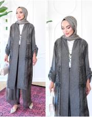 nicole ithal ipek pantolonlu takım koyu vizon