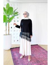 dantel detaylı tunik siyah