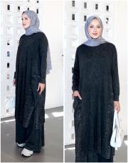 mirel % 100 pamuk triko kot garnili tunik siyah