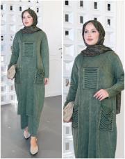 elara %100 pamuk triko tunik haki