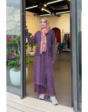 şehraz %100 pamuk triko elbise tunik mürdüm