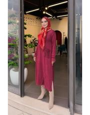 şehraz %100 pamuk triko elbise tunik bordo 3