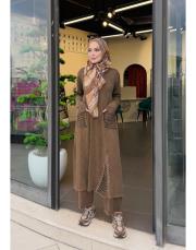 şehraz %100 pamuk triko elbise tunik kahve 2