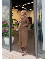 şehraz %100 pamuk triko elbise tunik kahve 3