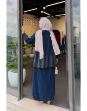 lenora ithal kadife etekli takım lacivert 2