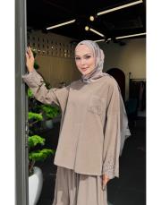 milen ithal kadife manşet brode takım vizon 2