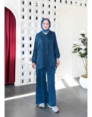 tina %100 pamuk kapşonlu triko tunik lacivert 2