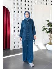 tina %100 pamuk kapşonlu triko tunik lacivert 3