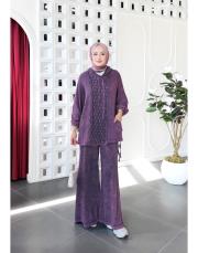 tina %100 pamuk kapşonlu triko tunik mor 2