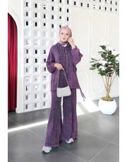 tina %100 pamuk kapşonlu triko tunik mor 3