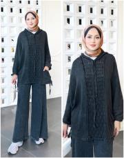 tina %100 pamuk kapşonlu triko tunik siyah
