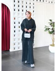 tina %100 pamuk kapşonlu triko tunik siyah 2