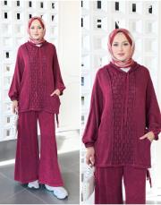 tina %100 pamuk kapşonlu triko tunik bordo