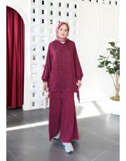 tina %100 pamuk kapşonlu triko tunik bordo 2