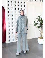 tina %100 pamuk kapşonlu triko tunik gri 2
