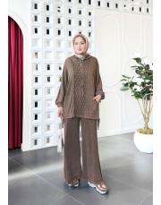 tina %100 pamuk kapşonlu triko tunik kahve 2