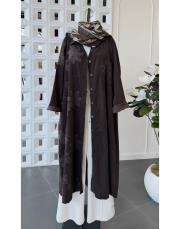 mavera ithal kadife nakışlı gömlek elbise kahve