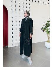nilda ithal kadife payetli gömlek kap siyah
