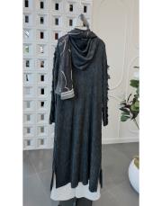 helen %100 pamuk saçaklı hırka kap siyah 3
