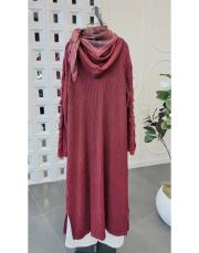 helen %100 pamuk saçaklı hırka kap bordo 3