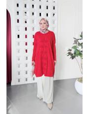 fari %100 pamuk nakışlı tunik kırmızı