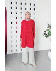 fari %100 pamuk nakışlı tunik kırmızı 2
