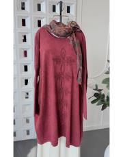 fari %100 pamuk nakışlı tunik bordo 2