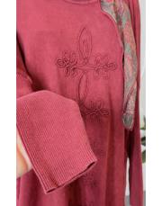 fari %100 pamuk nakışlı tunik bordo 3