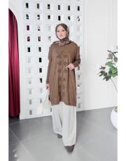 fari %100 pamuk nakışlı tunik kahve 2
