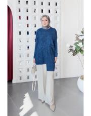 parina %100 pamuk triko asimetrik tunik lacivert