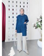 parina %100 pamuk triko asimetrik tunik lacivert 3