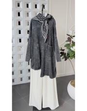 parina %100 pamuk triko asimetrik tunik siyah