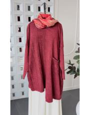 parina %100 pamuk triko asimetrik tunik bordo 2