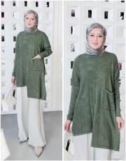 parina %100 pamuk triko asimetrik tunik haki