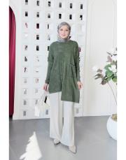 parina %100 pamuk triko asimetrik tunik haki 2
