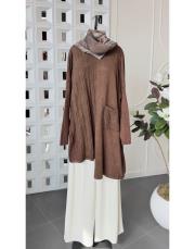 parina %100 pamuk triko asimetrik tunik kahve