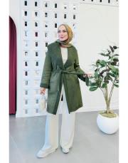 nivana ithal nubuk kuşaklı oversize kap haki