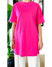 yarım kol pamuklu içlik tişört fuşya