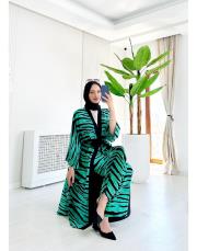 zebra viskon kimonolu takım yeşil