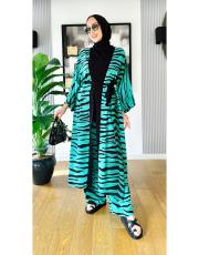 zebra viskon kimonolu takım yeşil 2